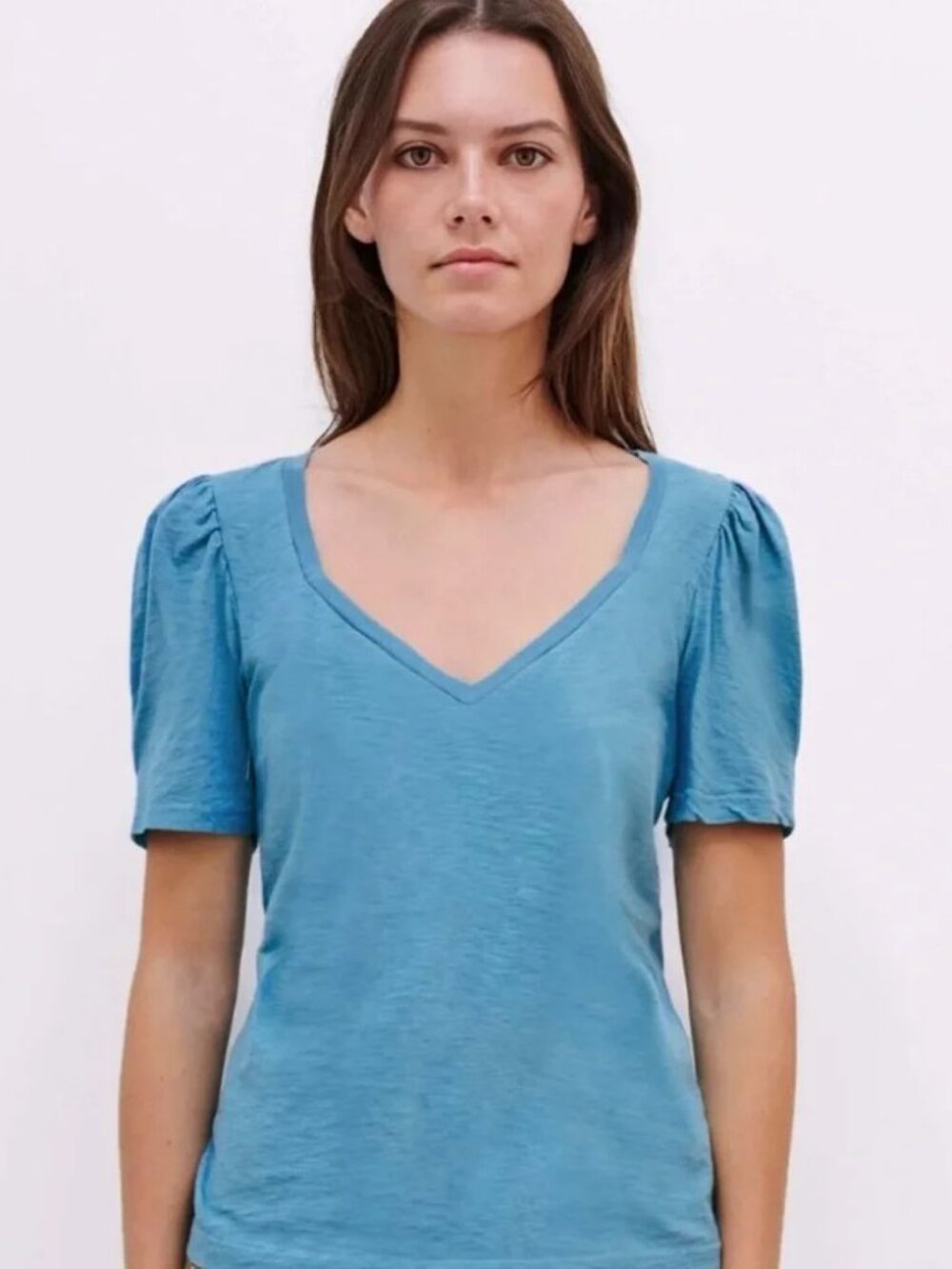 Sundry Puff Sleeve V-Neck French Blue T-shirt Women's Size XS